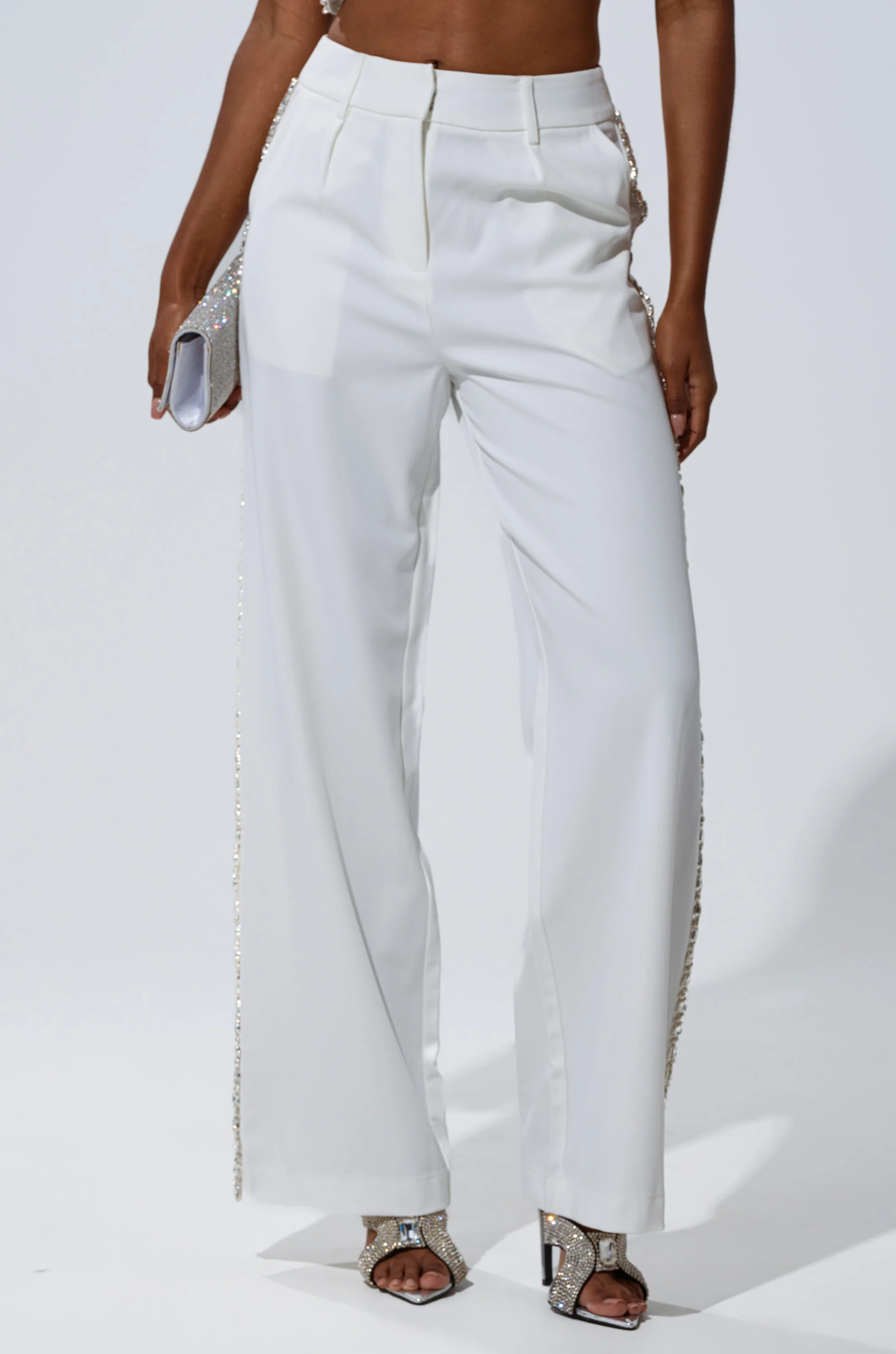 TALK TO ME TROUSER WITH RHINESTONE IN WHITE - Image 2