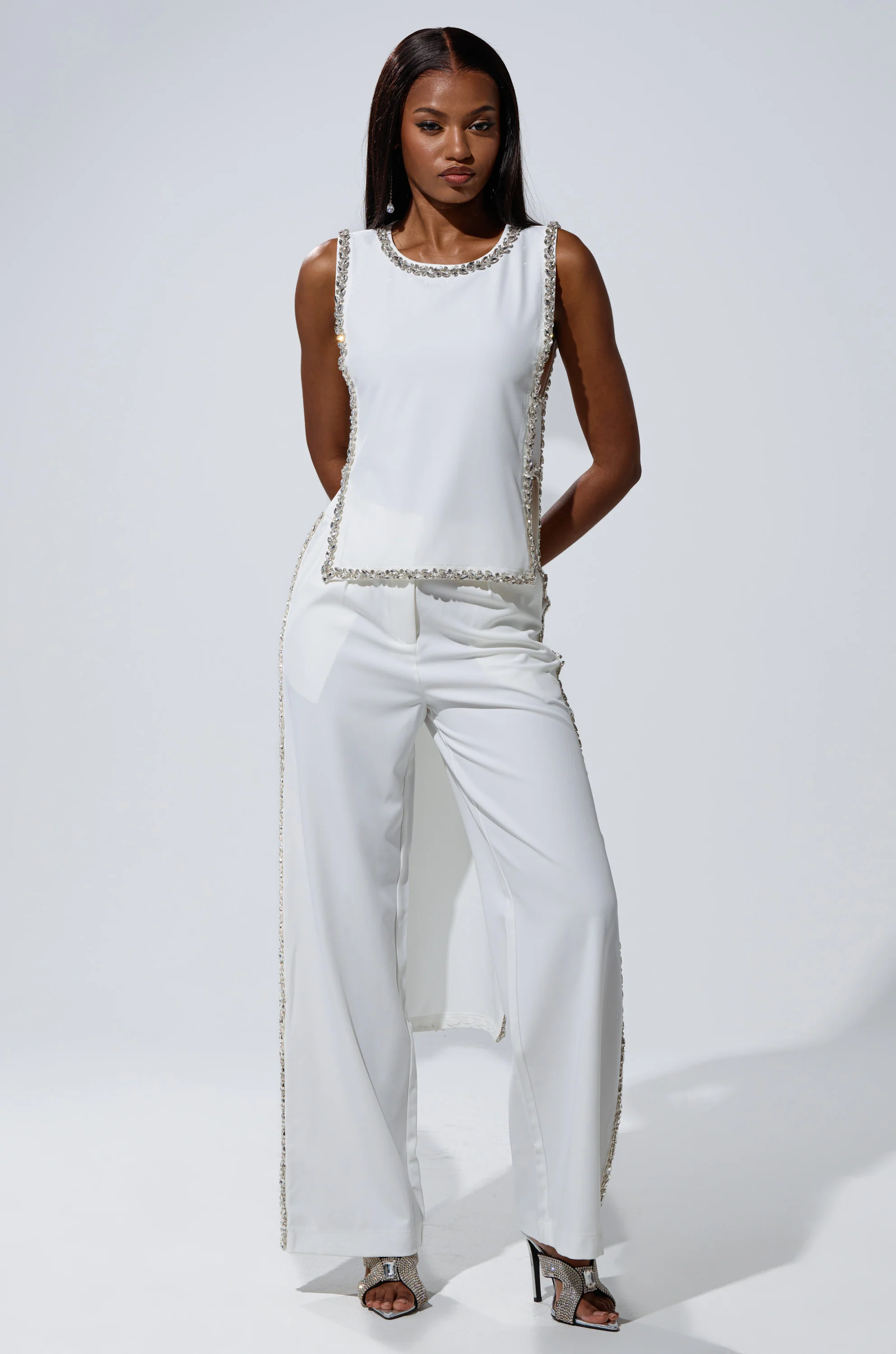 TALK TO ME TROUSER WITH RHINESTONE IN WHITE - Image 6