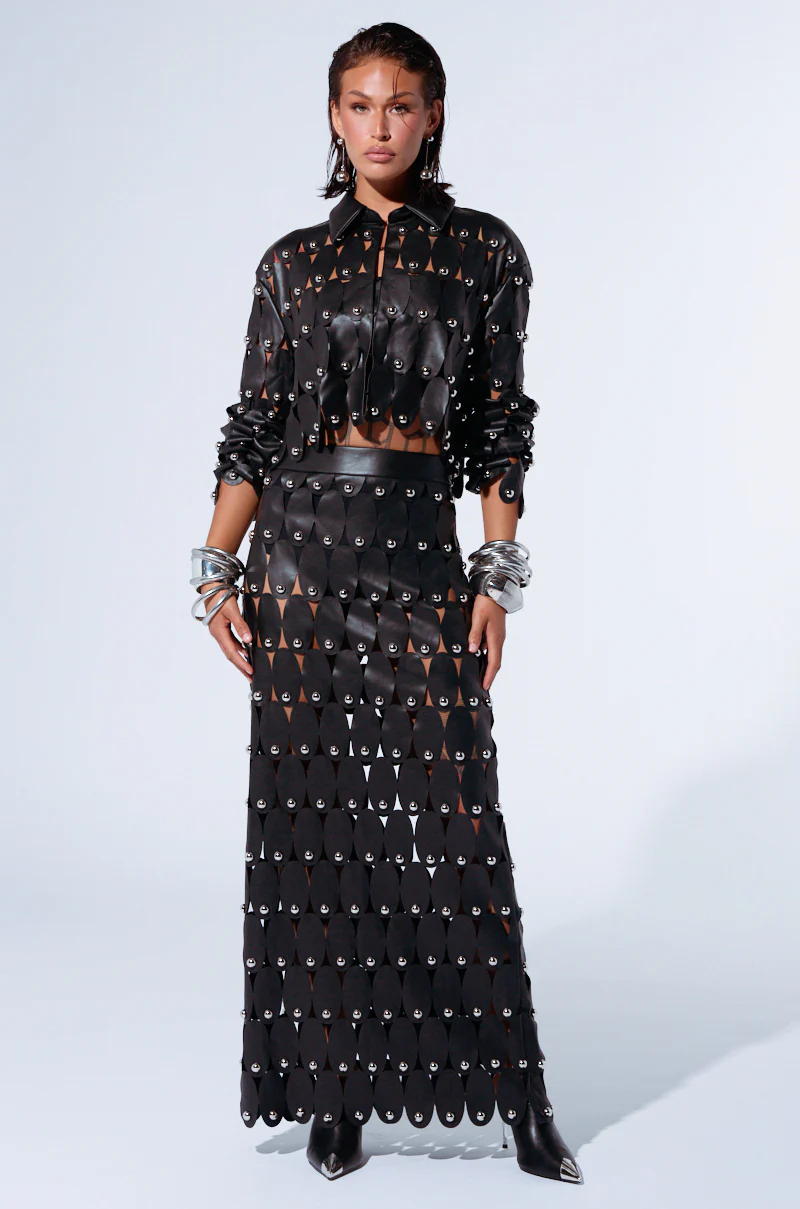 THE SNEAK PEEK STUDDED PU BLOUSE IN BLACK - Image 6