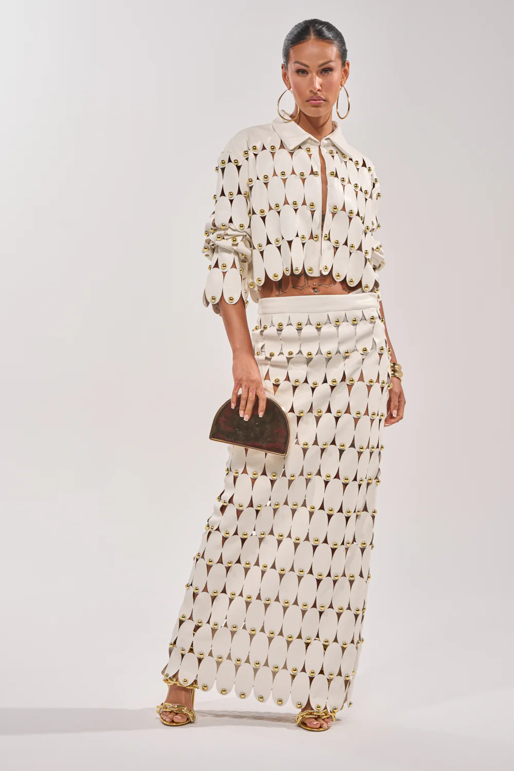 THE SNEAK PEEK STUDDED PU CROP CARDIGAN IN WHITE - Image 7
