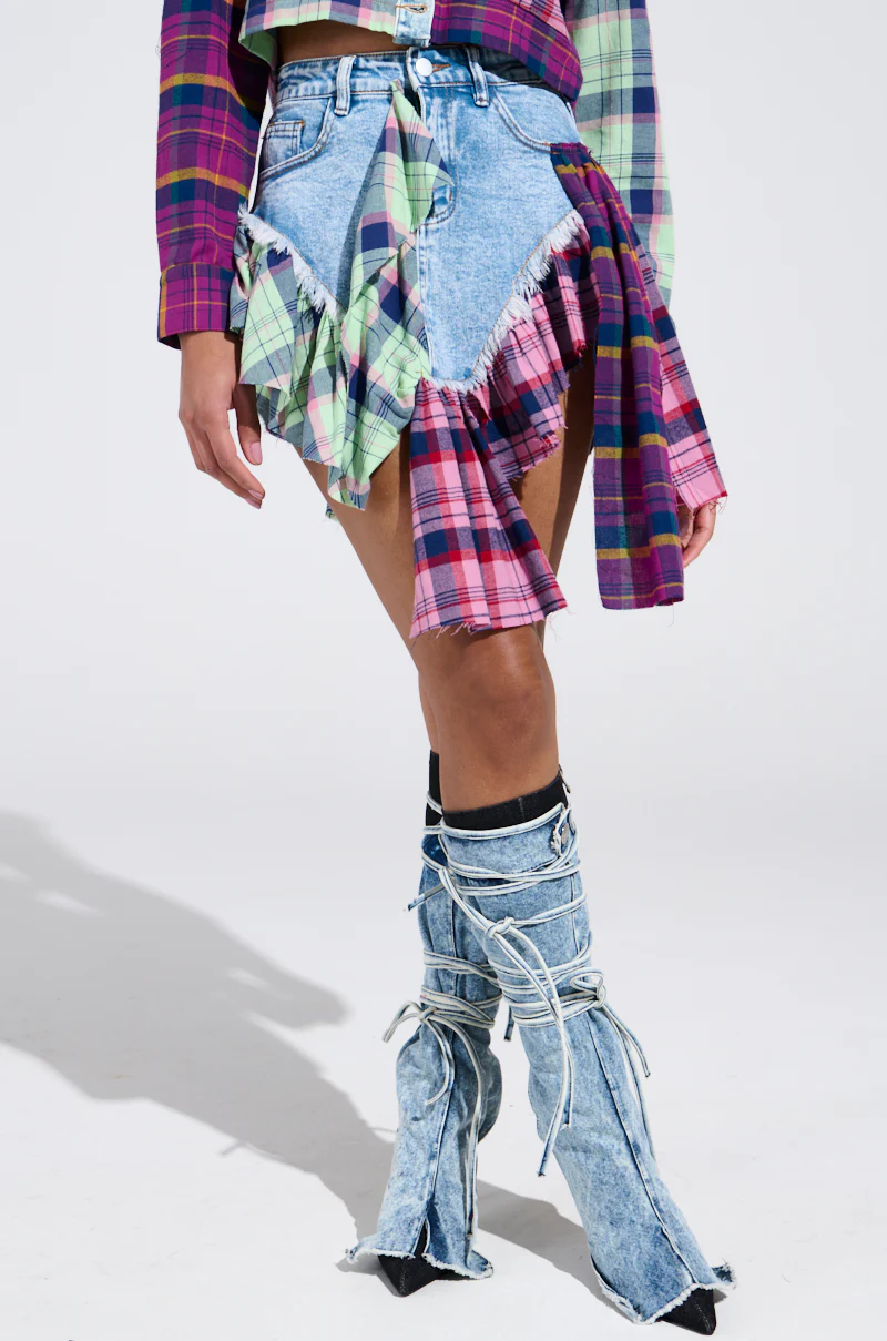 THINK ABOUT ME MORE MINI SKIRT WITH PLAID DETAILS - Image 2