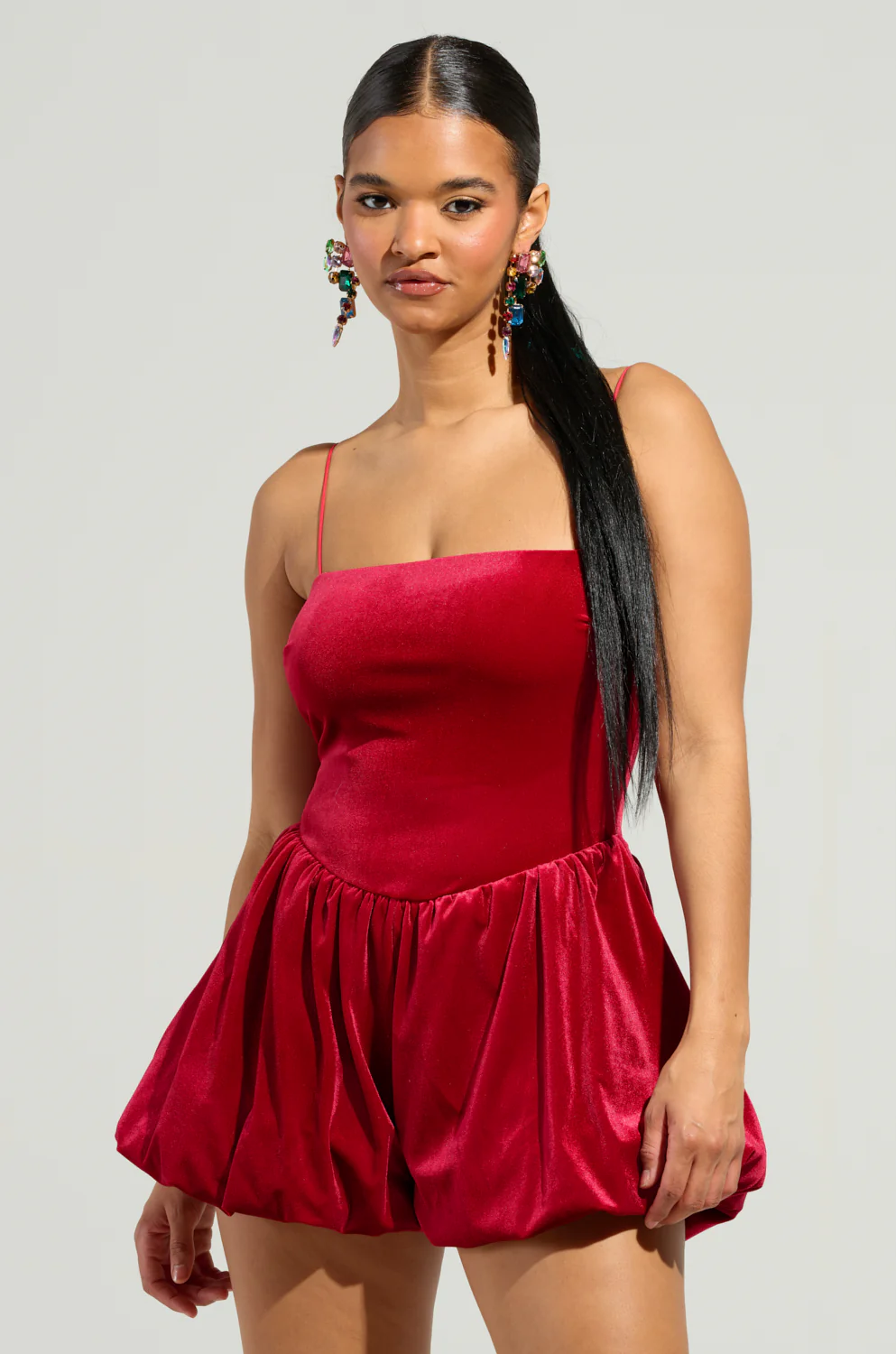 THIS MOMENT VELVET ROMPER IN RED