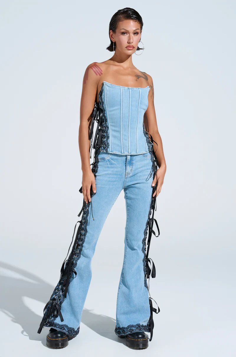 TICKED AND TIED LACE DETAIL DENIM CORSET - Image 6