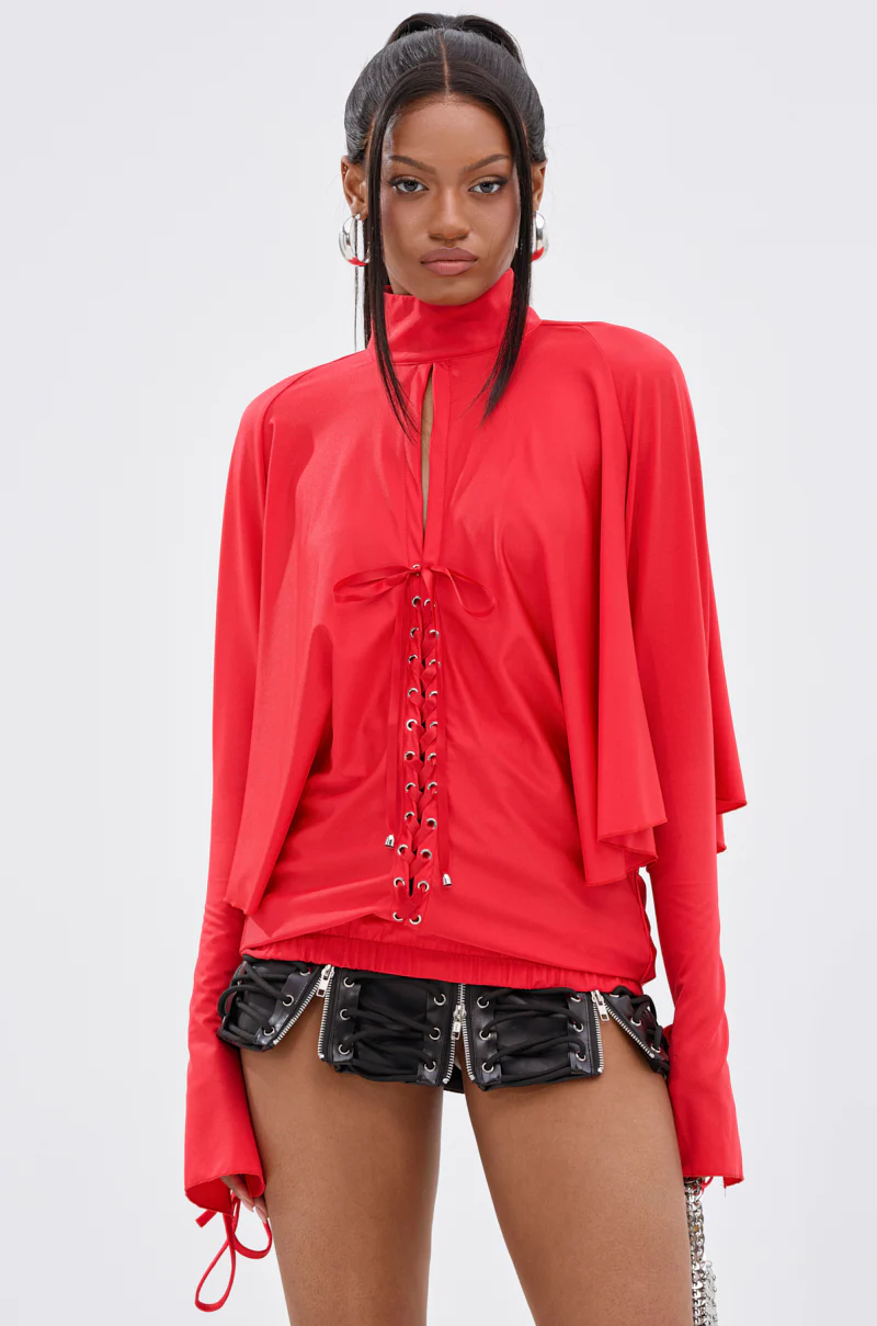 TIERRA TIE FRONT MOCK NECK BLOUSE - Image 3