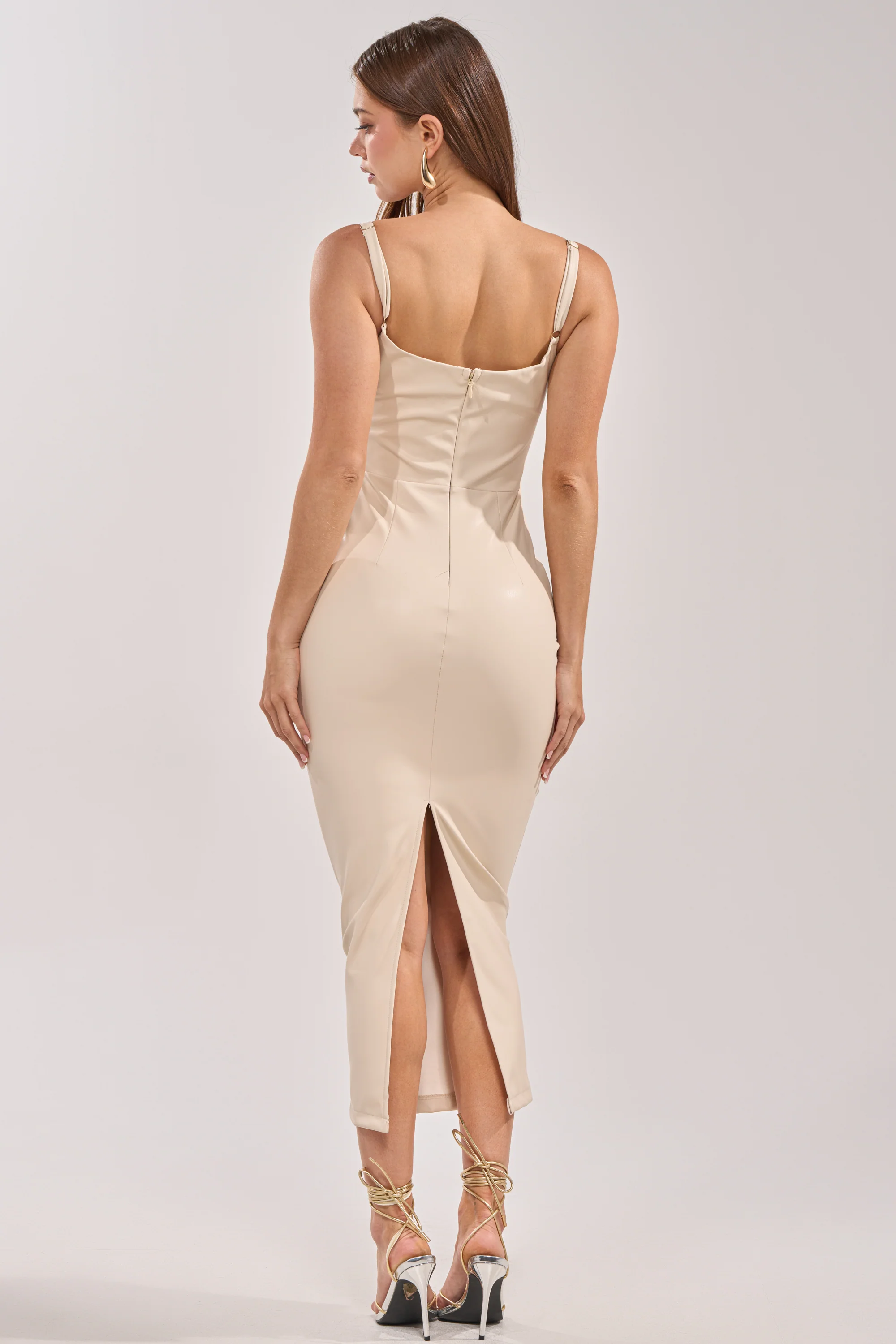 TONI CORSET PU MAXI DRESS IN WHITE - Image 5