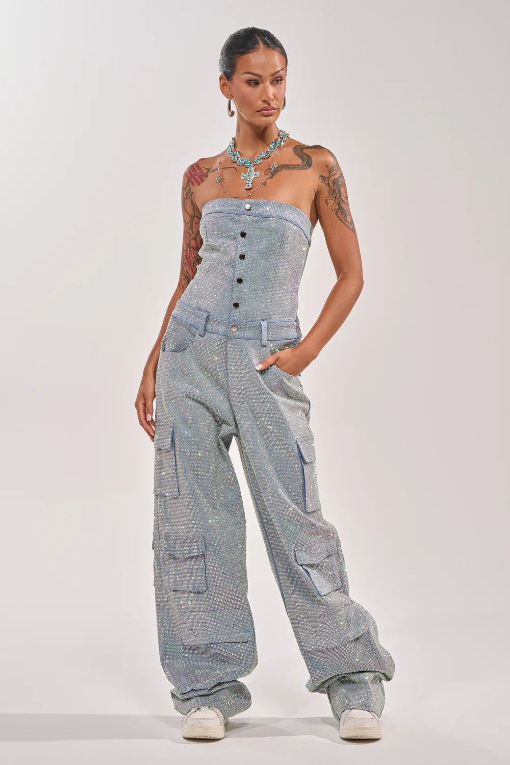 TOO FLY RHINESTONE DENIM JUMPSUIT - Image 6