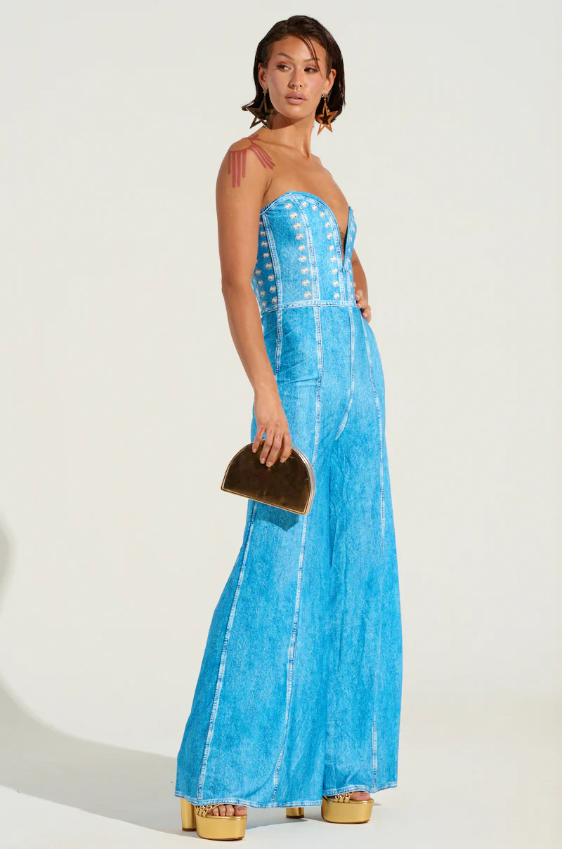 TOUCH ME DENIM JUMPSUIT IN BLUE - Image 3