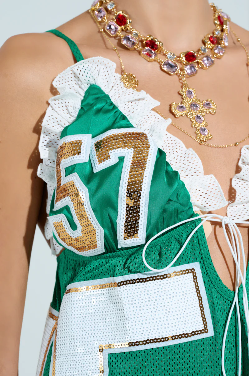 TOUCHDOWN SEQUIN JERSEY DRESS IN GREEN - Image 9