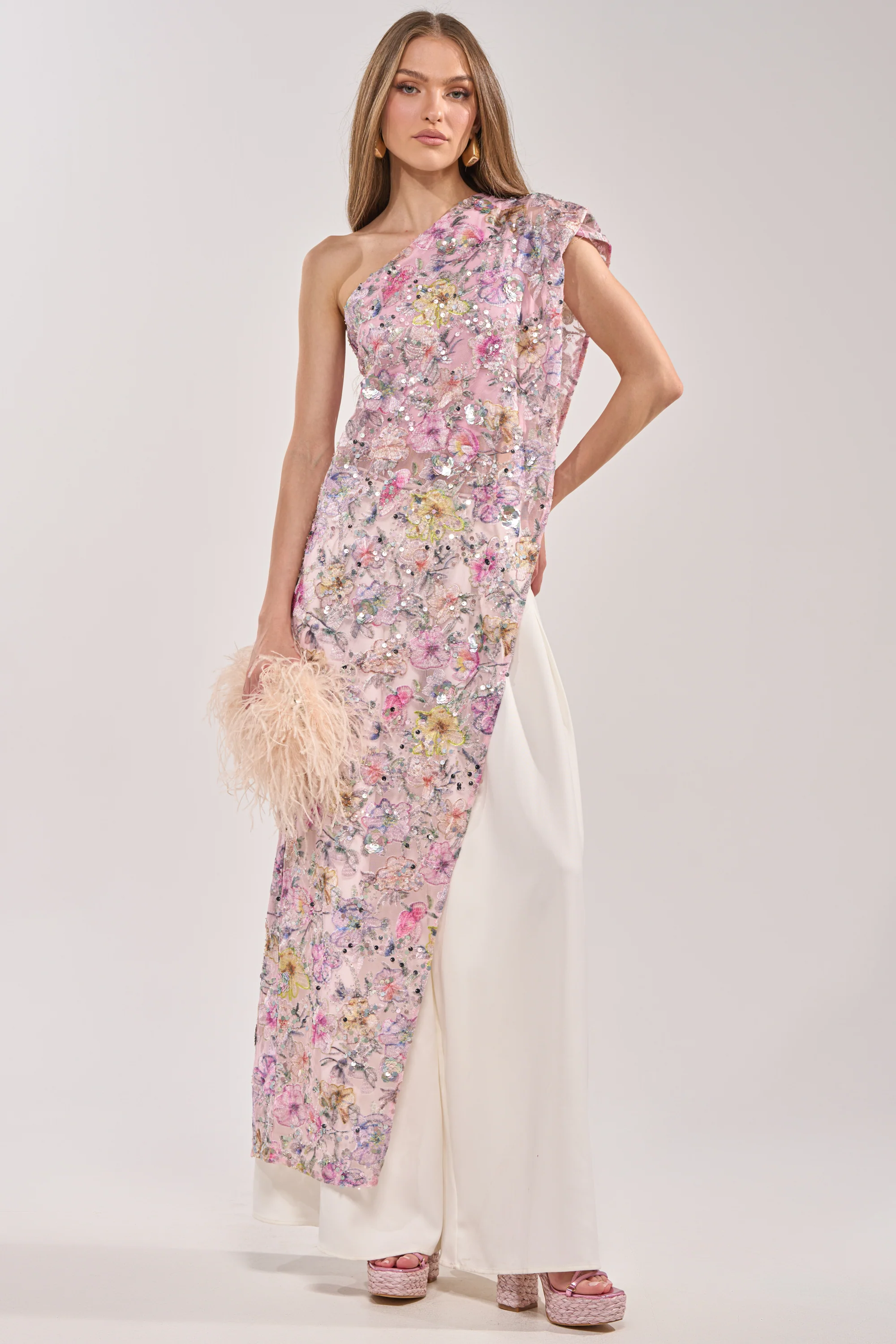 TRINA FLORAL ELONGATED SINGLE SHOULDER TOP