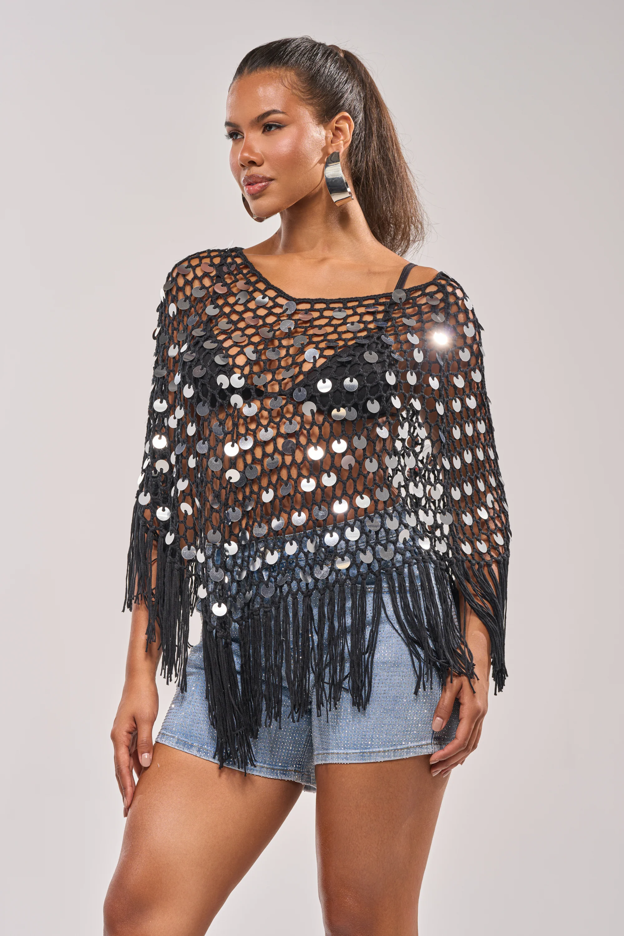 UNDER THE LIGHTS CROCHET SEQUIN PONCHO - Image 2