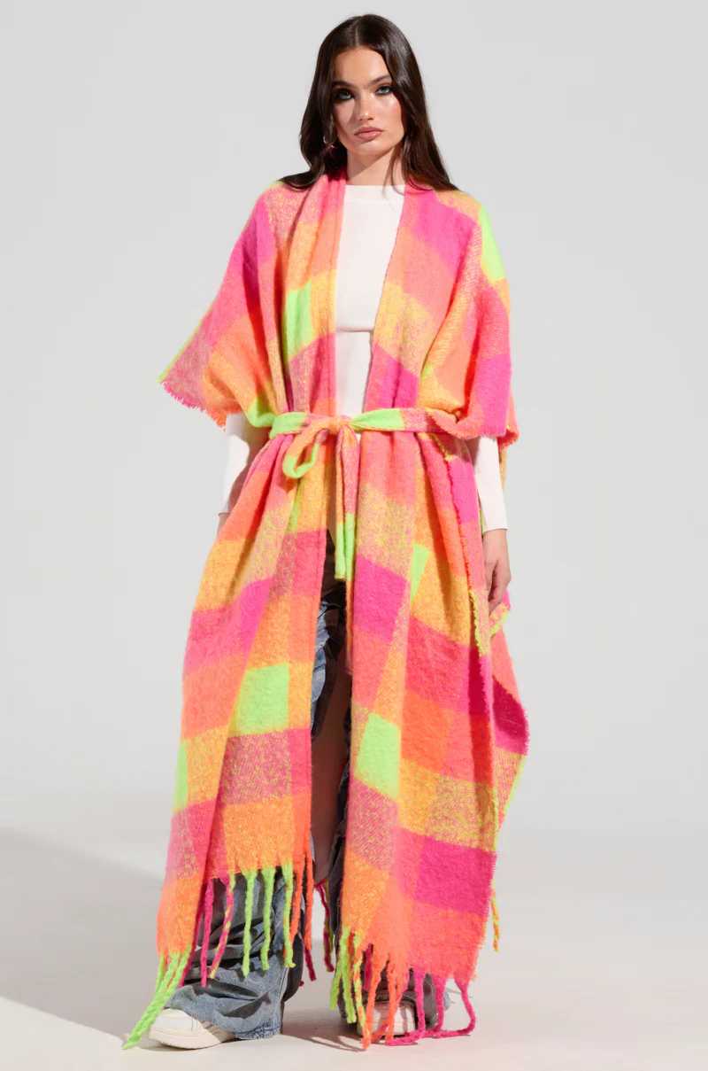 UNDER THE SUN PLAID PONCHO - Image 3