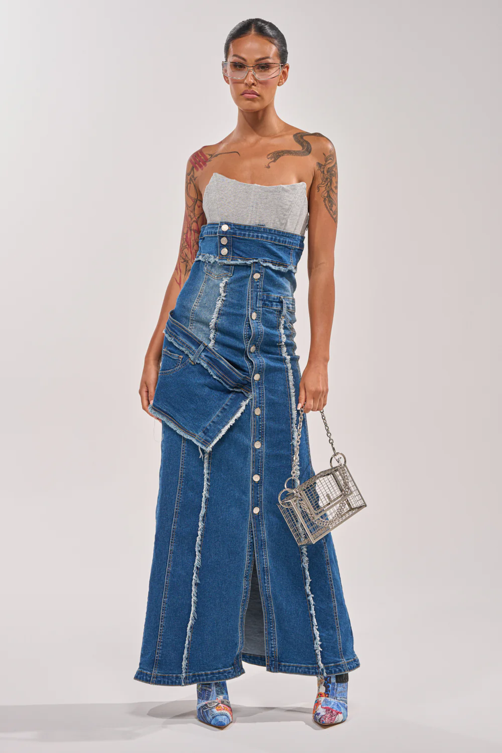 UP TO NO GOOD DISTRESSED DENIM MAXI DRESS - Image 2