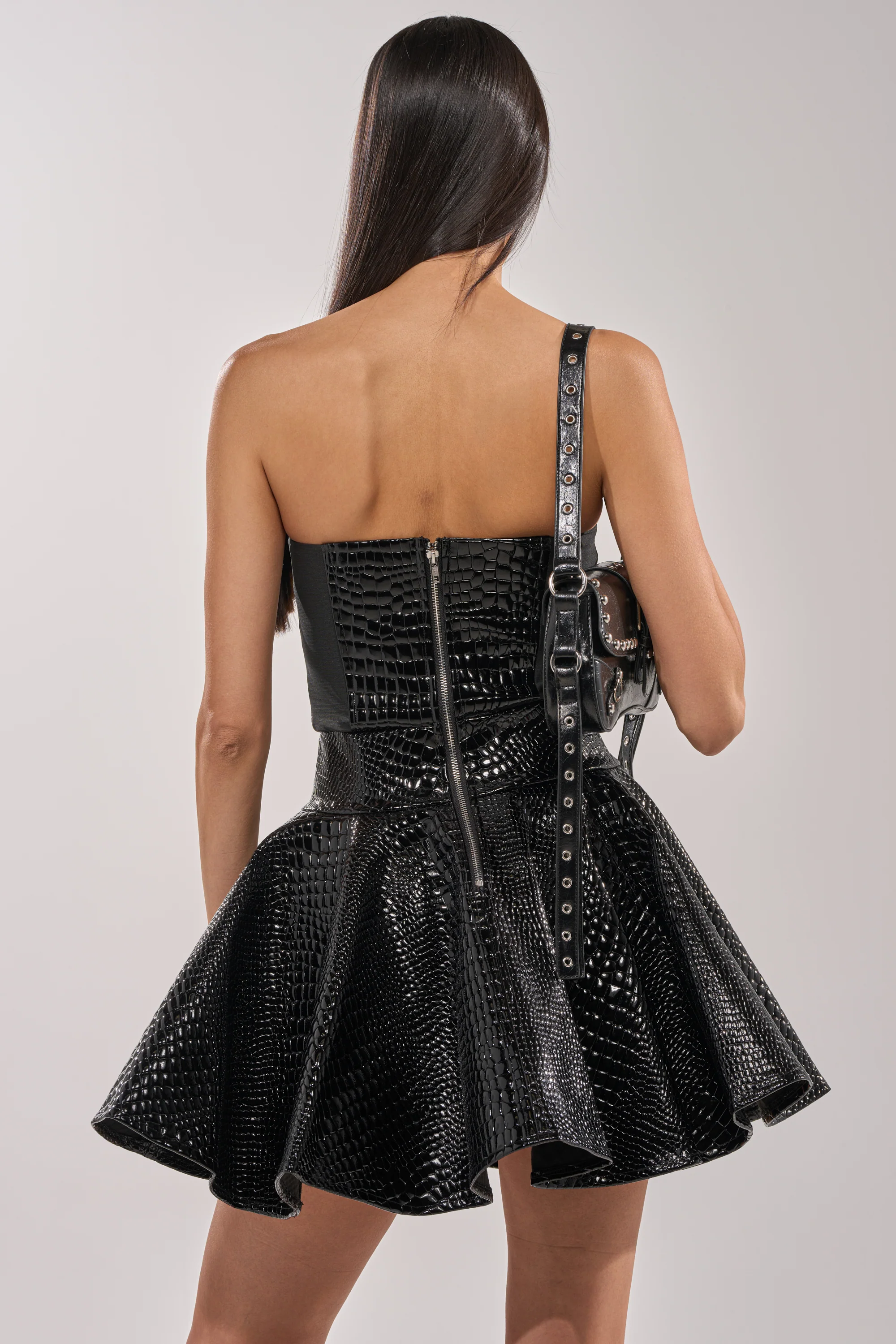 VAL FAUX LEATHER MINI DRESS IN CROC - Image 4