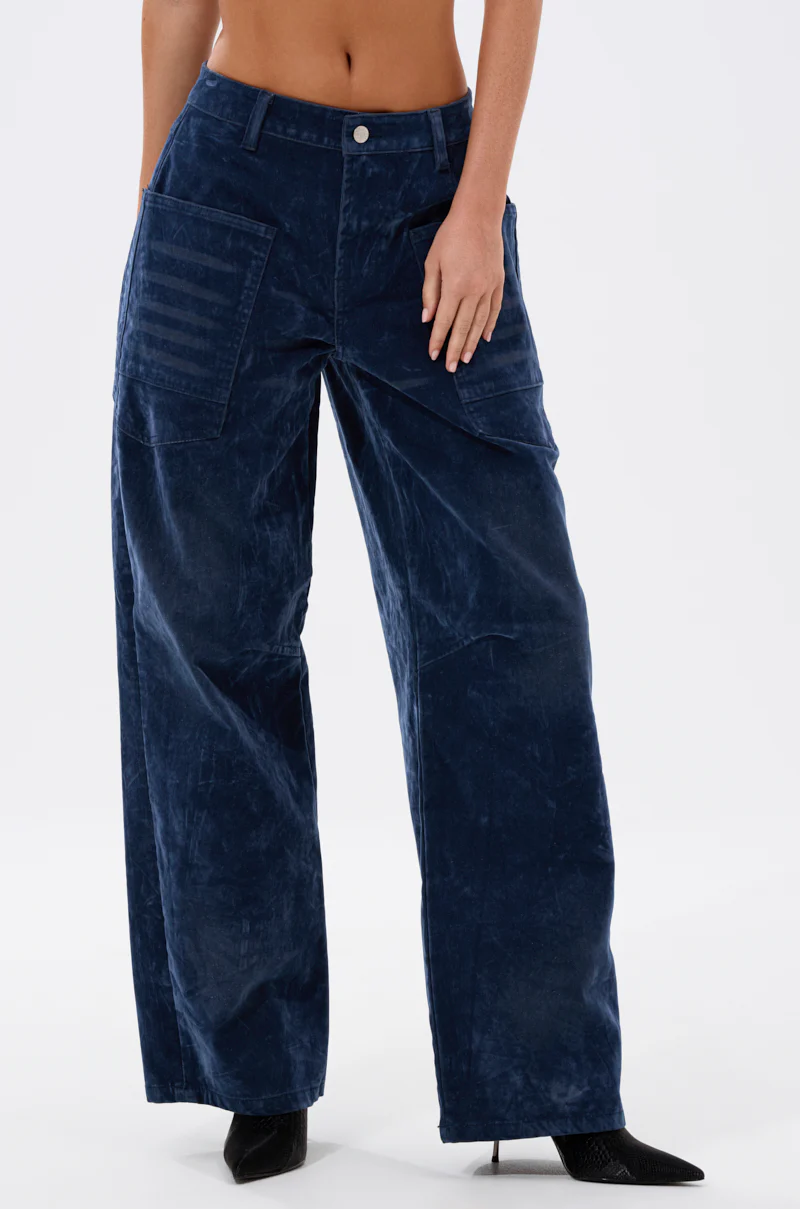 VALERIE VELVET EFFECT WIDE LEG PANT IN BLUE - Image 3