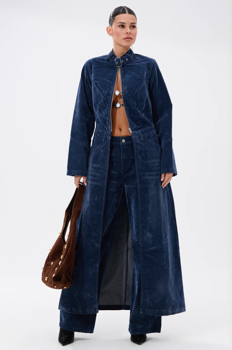 VALERIE VELVET EFFECT WIDE LEG PANT IN BLUE - Image 7