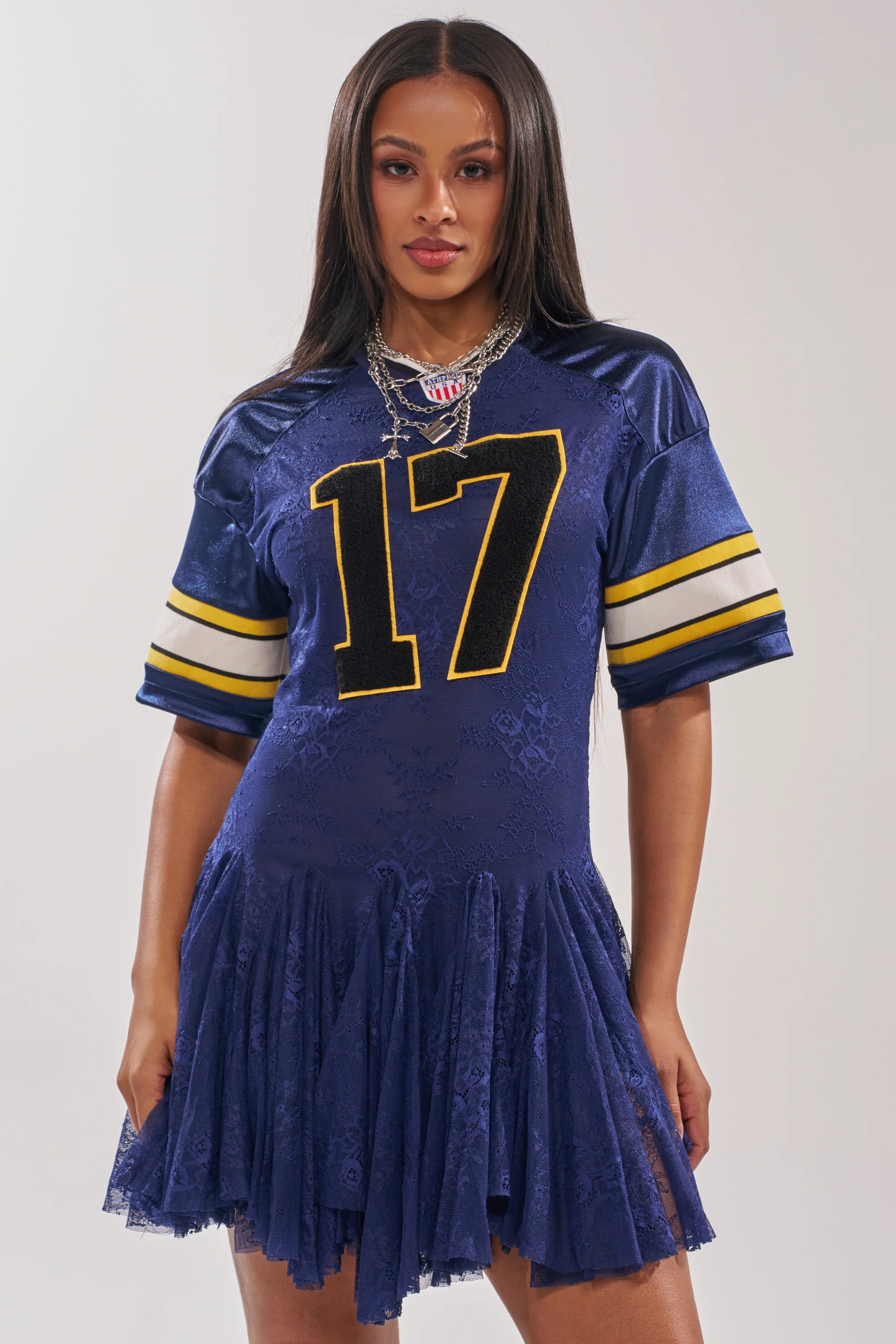 VARSITY BLUES LACE MINI DRESS - Image 2