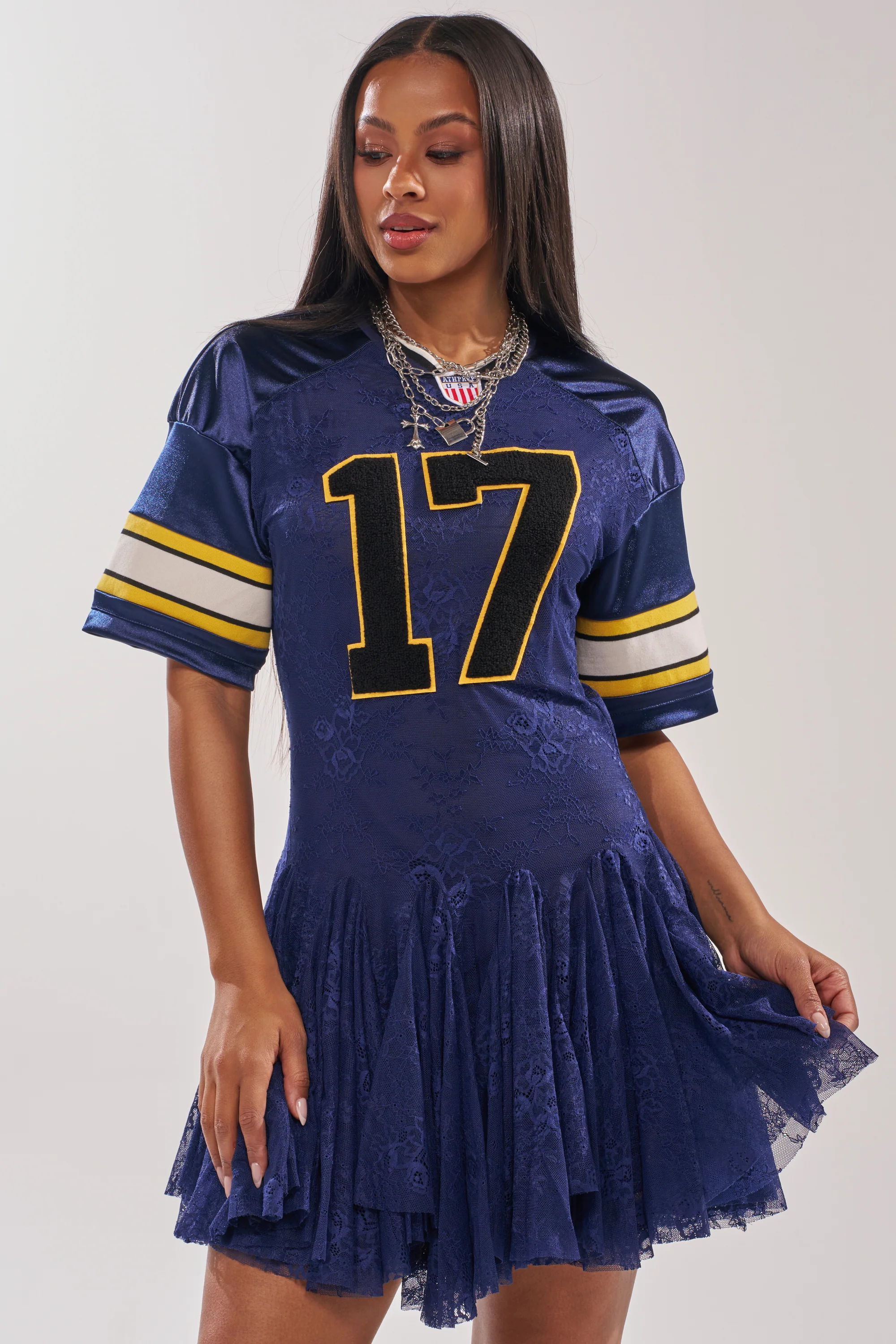 VARSITY BLUES LACE MINI DRESS - Image 3