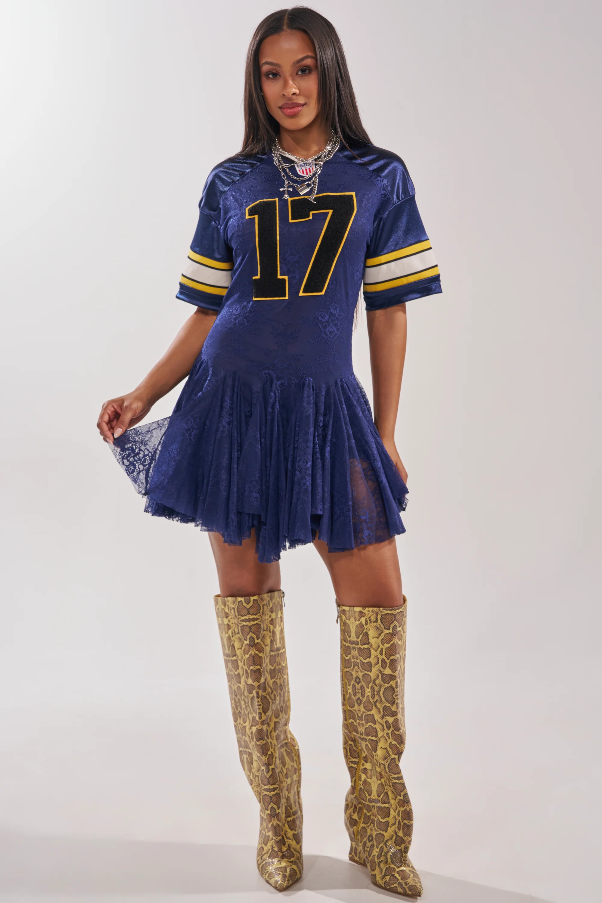 VARSITY BLUES LACE MINI DRESS - Image 6