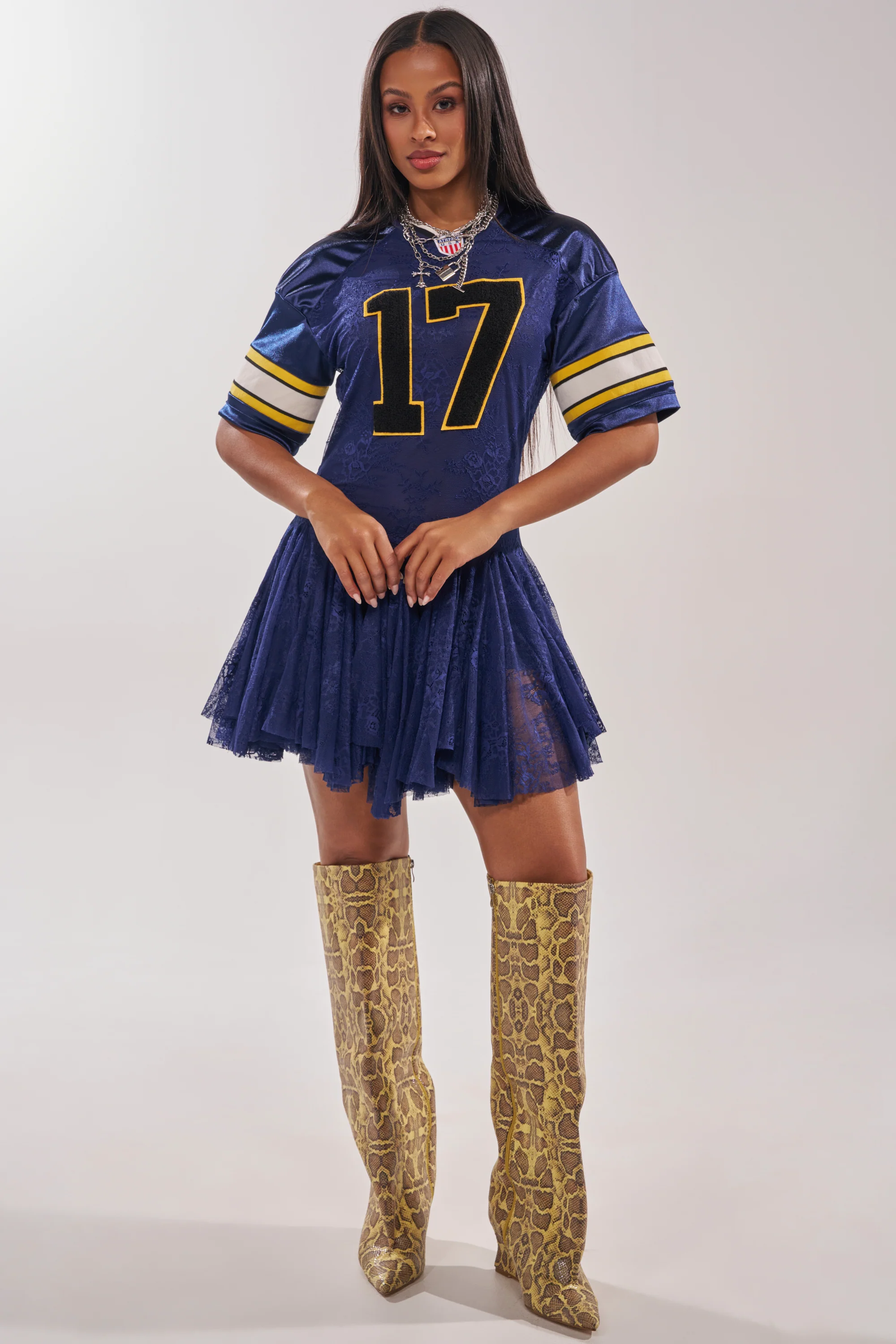 VARSITY BLUES LACE MINI DRESS - Image 7