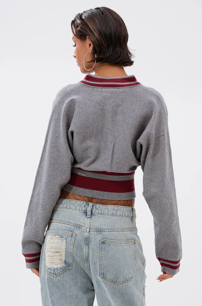 VARSITY TEAM BUTTON DOWN SWEATER IN HEATHER GREY - Image 6