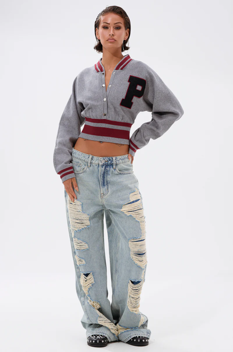 VARSITY TEAM BUTTON DOWN SWEATER IN HEATHER GREY - Image 8