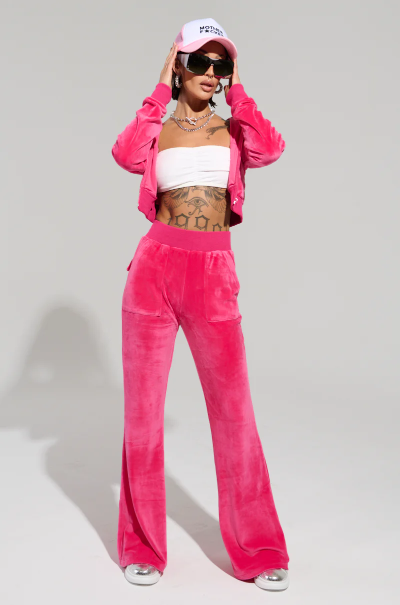 VELOUR GALORE FITTED ZIP UP IN PINK - Image 5