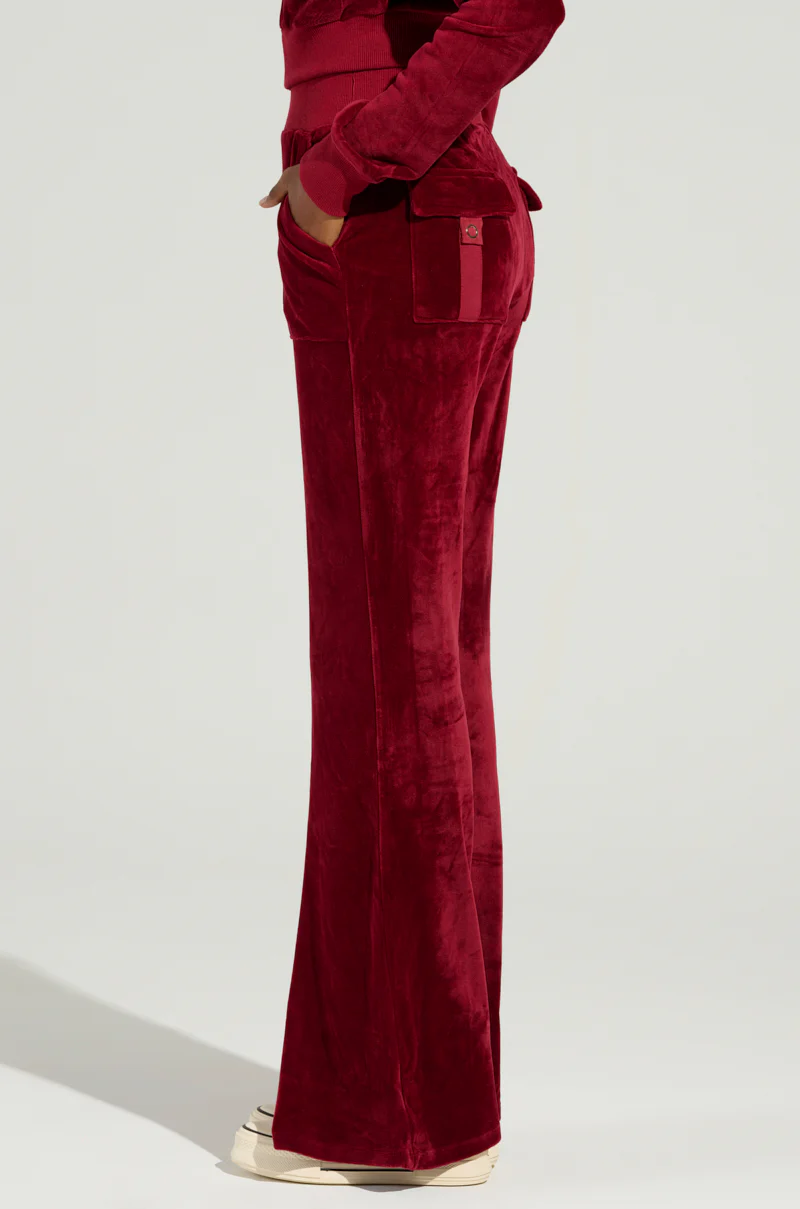 VELOUR GALORE FLARED  LEG JOGGER IN BURGUNDY - Image 3