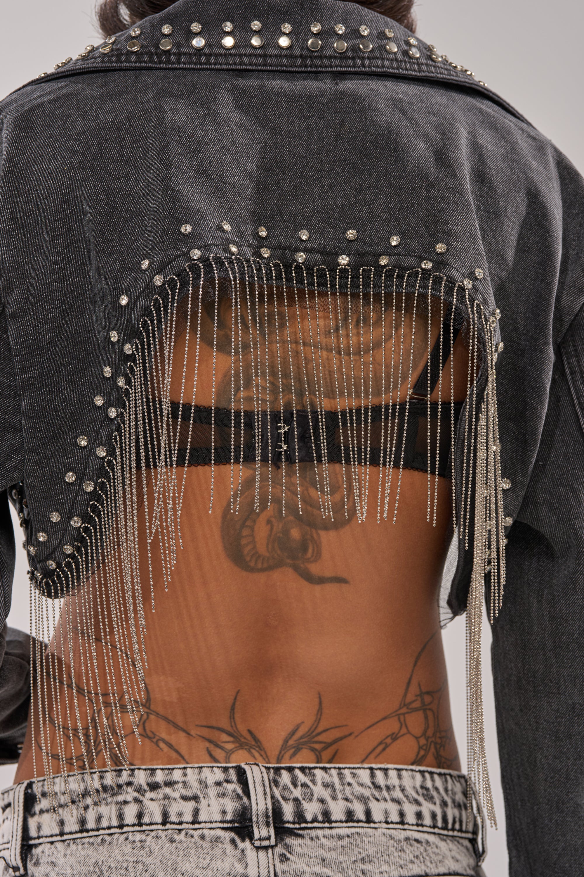 WATERFALL FRINGE CROPPED DENIM JACKET - Image 10