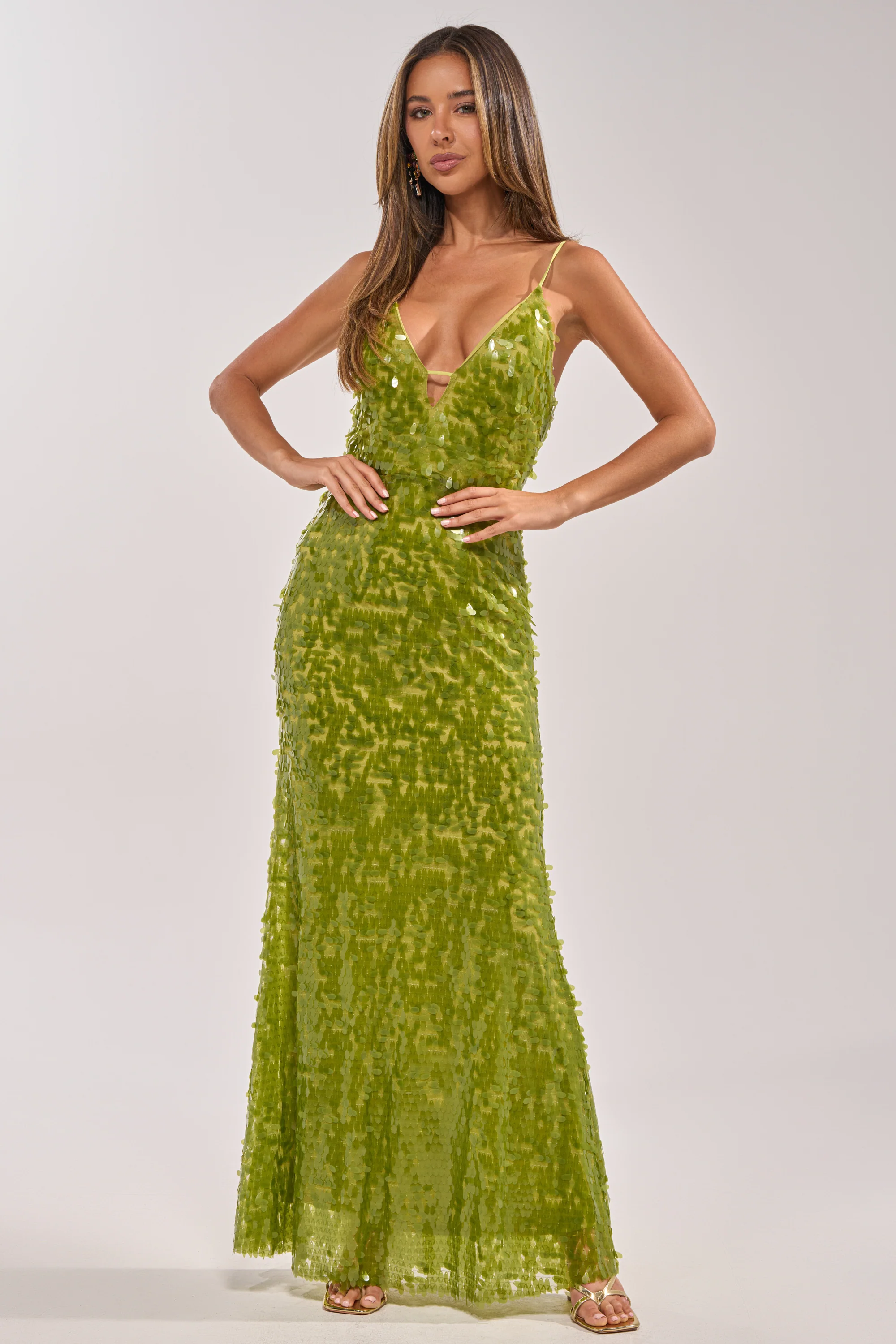 WILD CARD SEQUIN MAXI DRESS IN LIME - Image 5