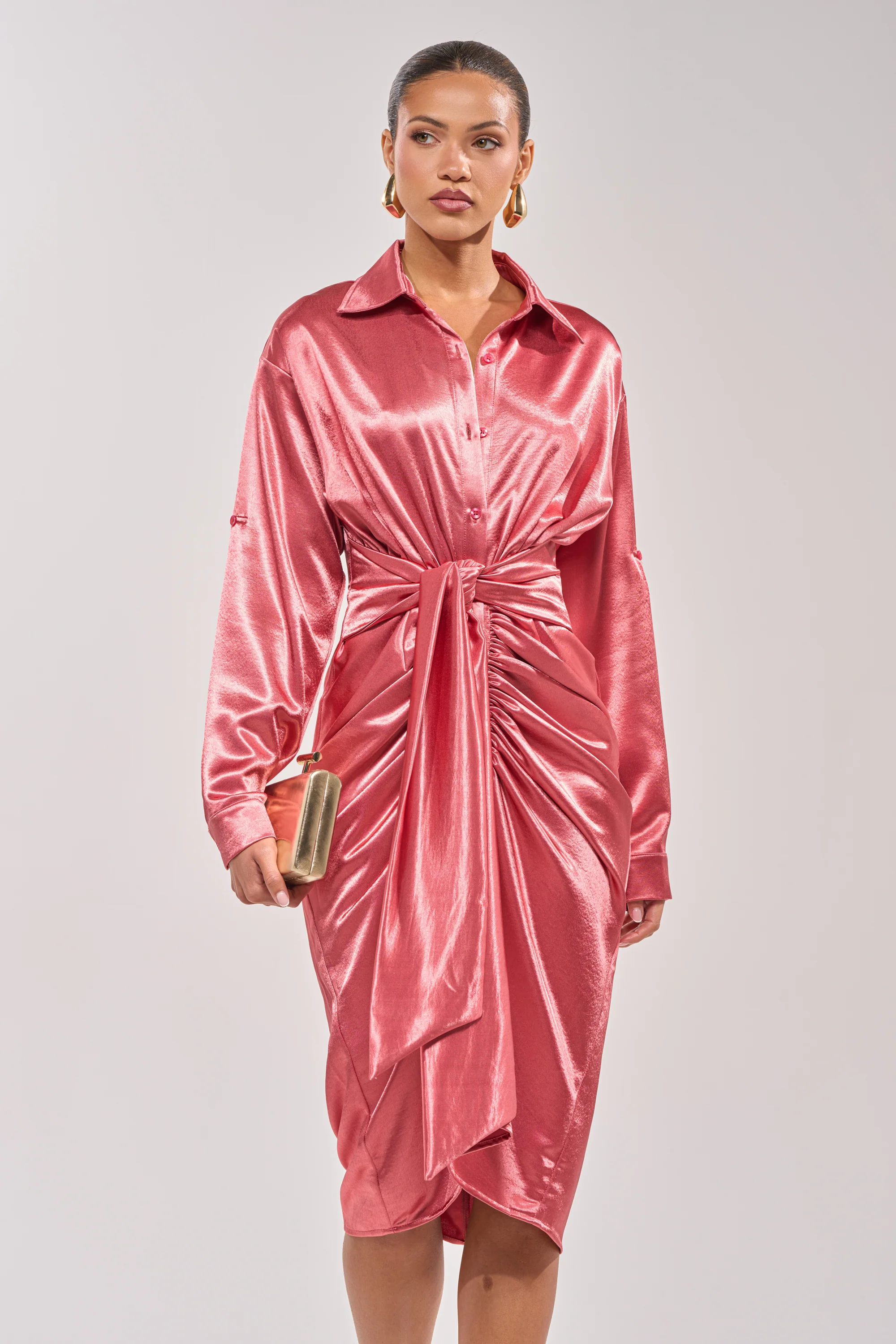 WITH LOVE COLLARED SATIN MIDI DRESS - Image 2