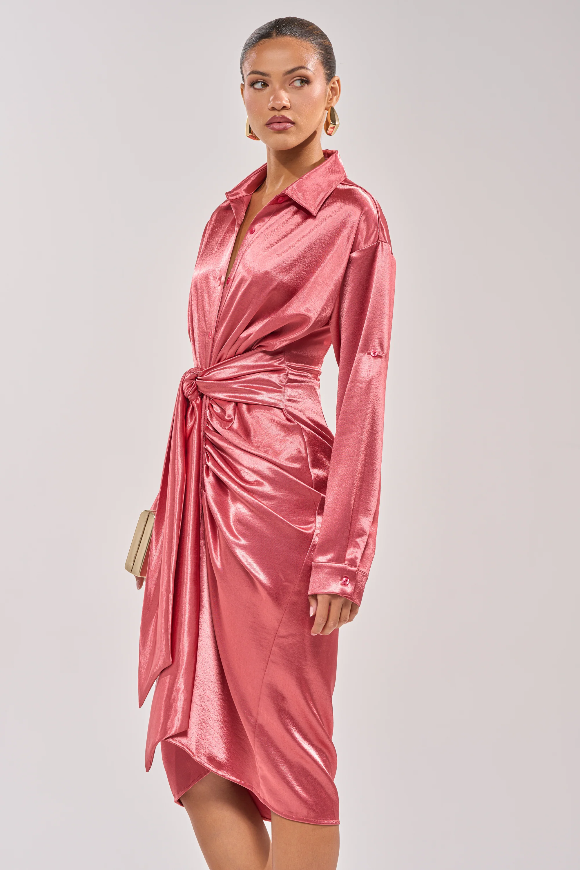 WITH LOVE COLLARED SATIN MIDI DRESS - Image 3
