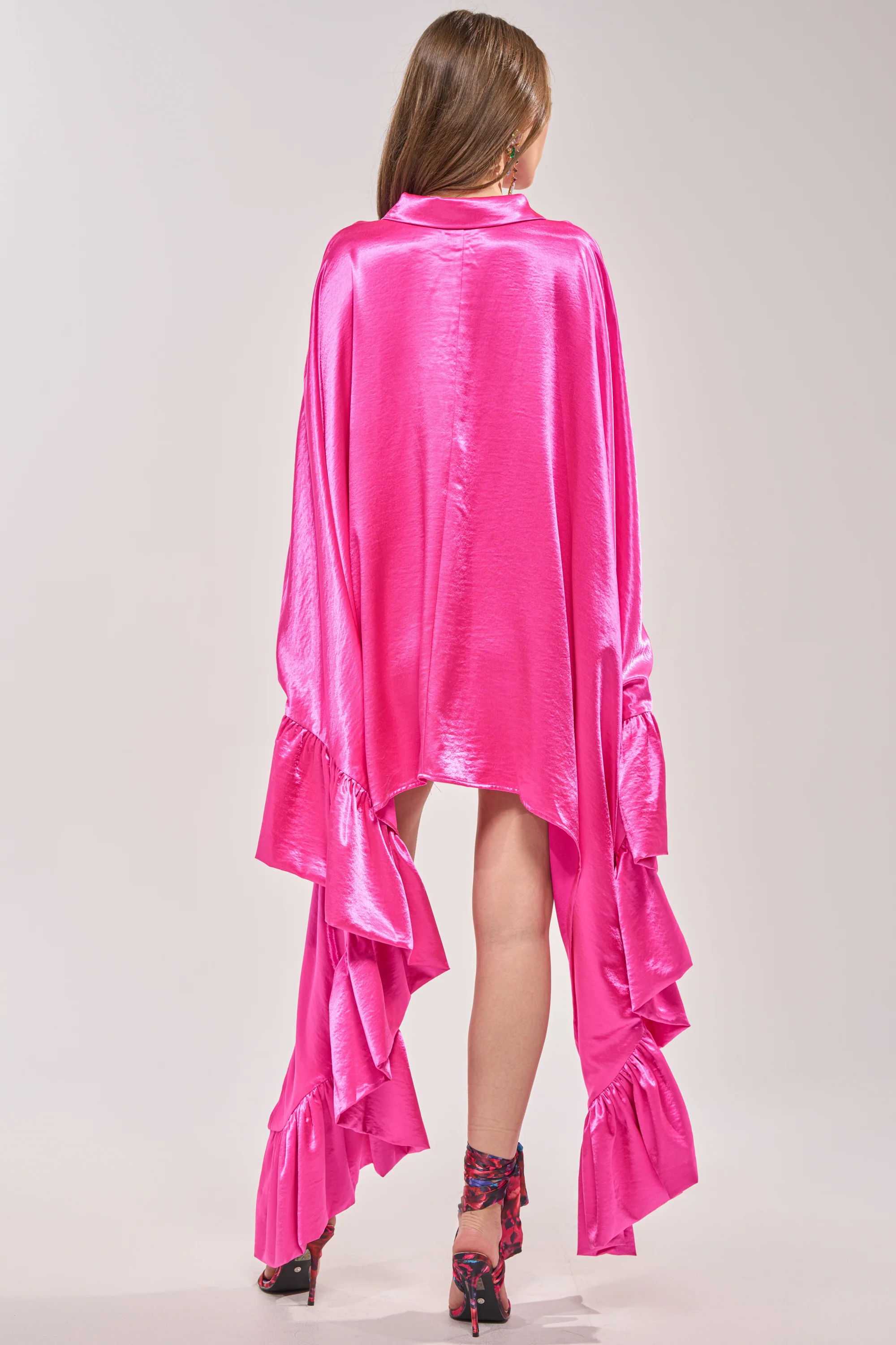 WONDERLUST SATIN LONG SLEEVE MINI DRESS IN PINK - Image 6