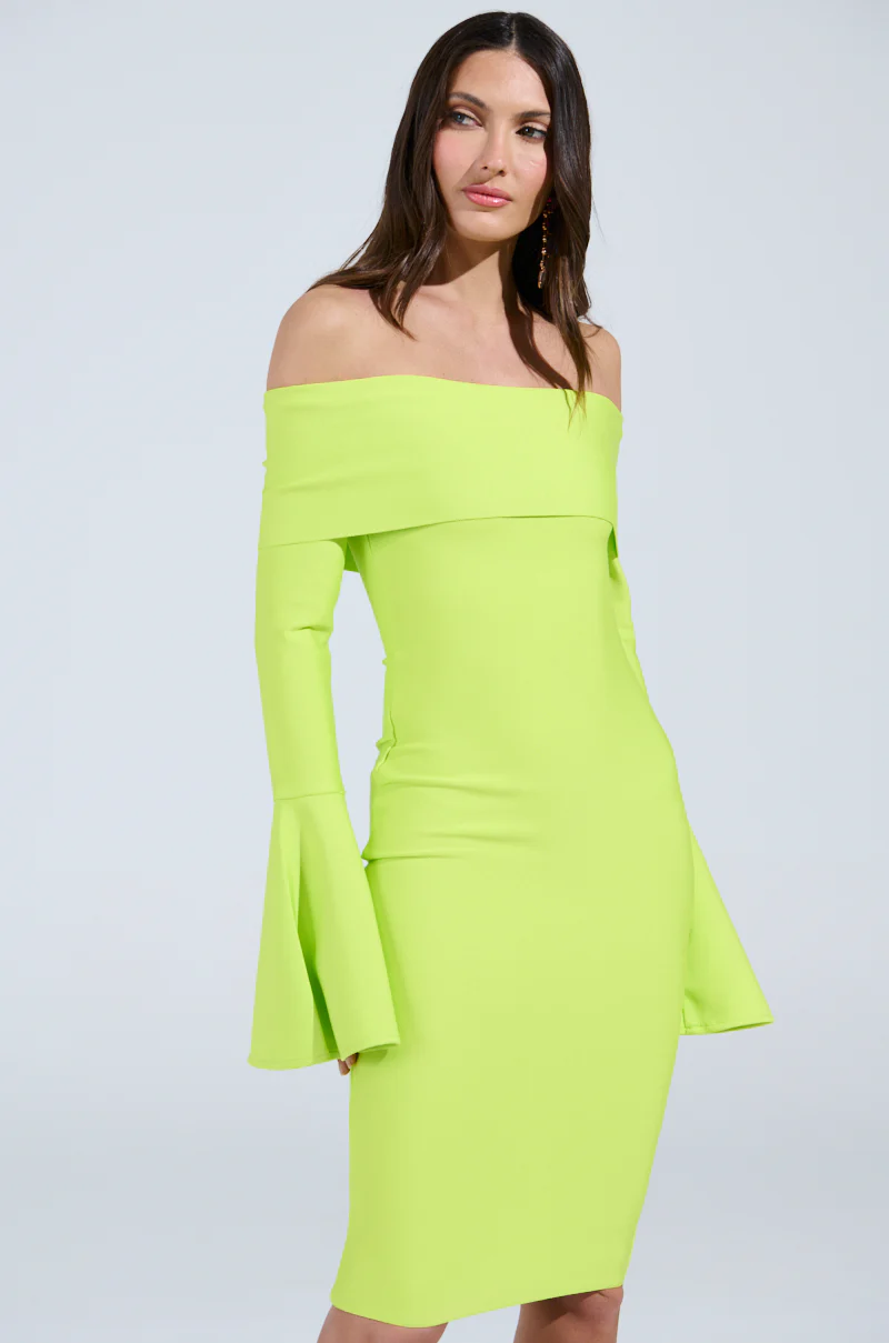 WORK OF ART BANDAGE MIDI DRESS IN LIME - Image 4