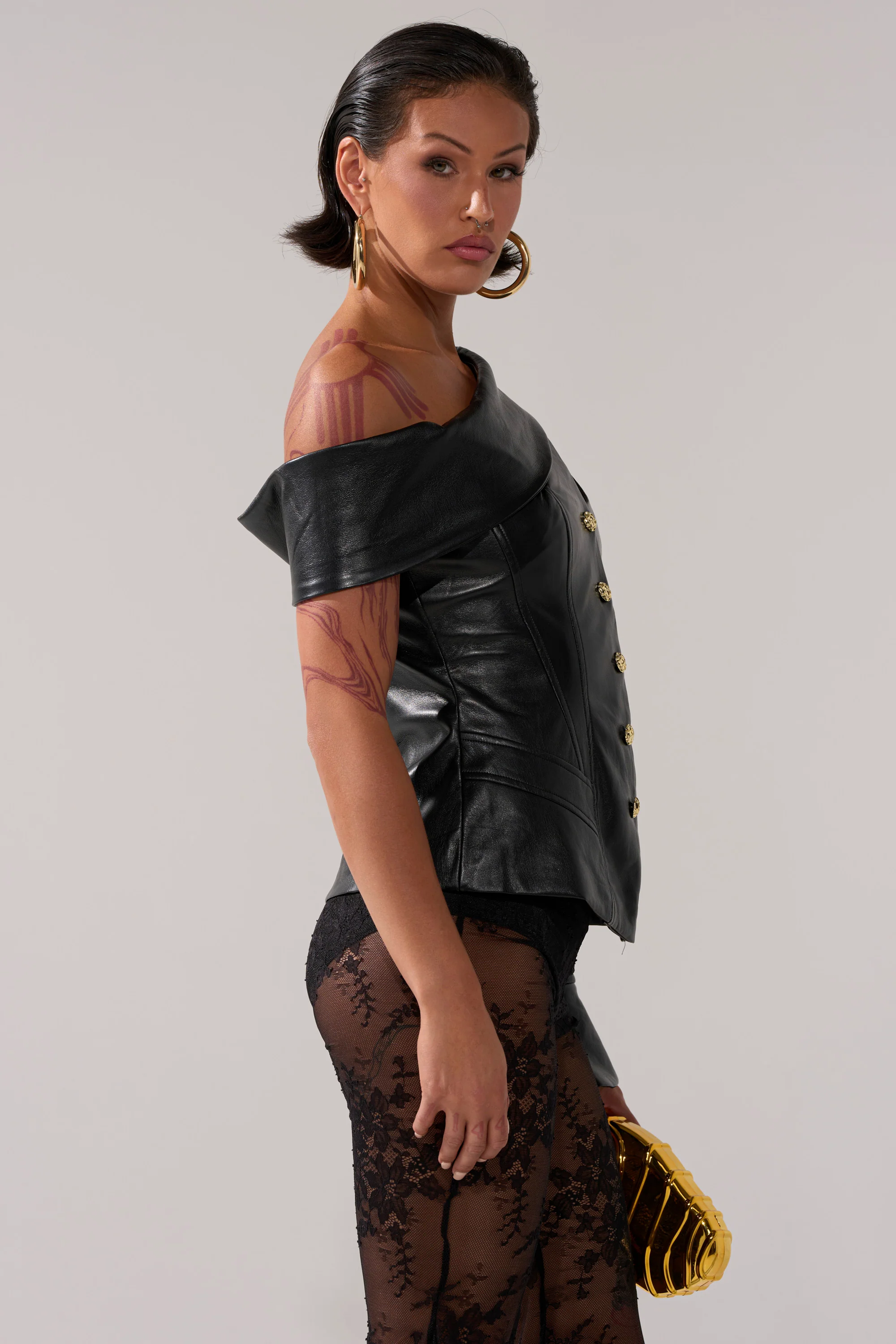 YOU GOT ME FEELING FAUX LEATHER BUTTON DOWN - Image 2