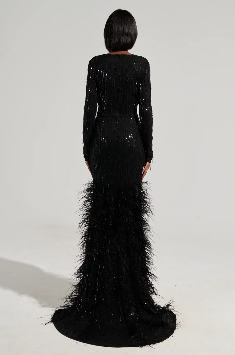 YOURS TRULY FEATHER SEQUIN EMBELLISHED MAXI DRESS - Image 6