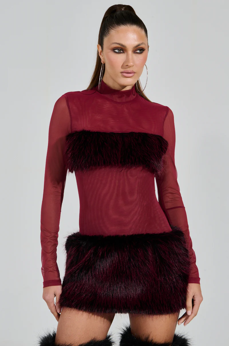ZOEY MESH FUR MINI DRESS - Image 3
